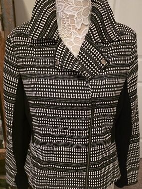 Chico's Black and White Patterned Moto Blazer